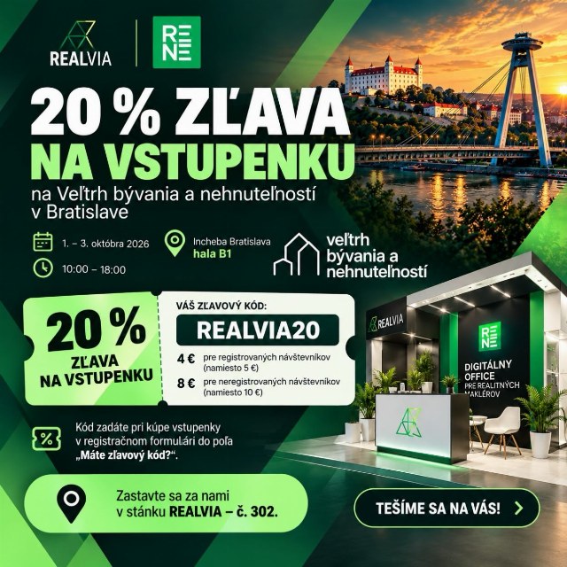 🎟️ MÁME PRE VÁS 20 % ZĽAVU NA VSTUPENKU! 💚 Chystáte sa na Veľtrh bývania a nehnuteľností v Bratislav…