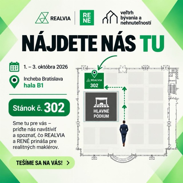 📍 NÁJDETE NÁS NA VEĽTRHU! Už 1. – 3. októbra 2026 sa vidíme na Veľtrhu bývania a nehnuteľností v Bra…